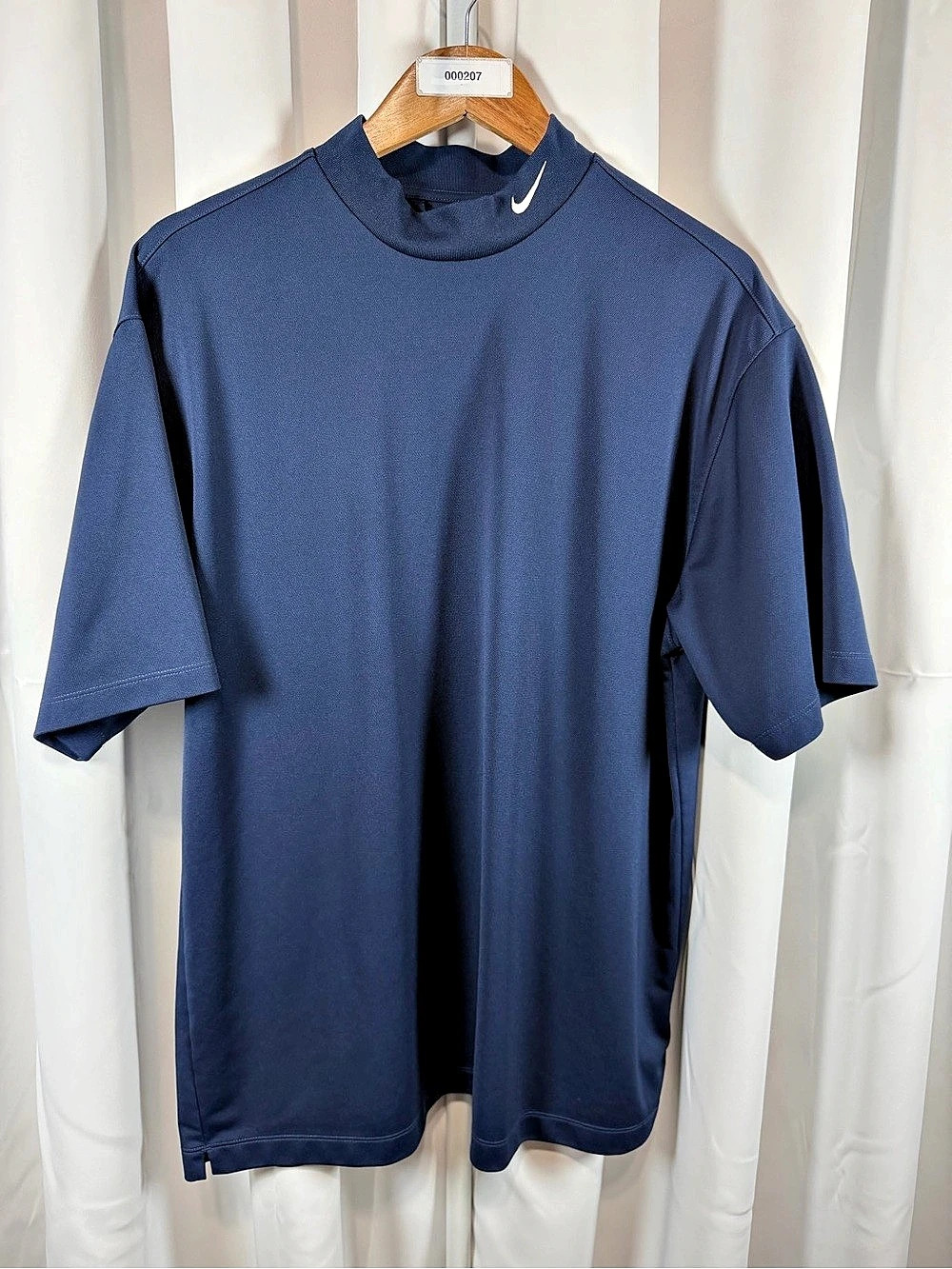 Nike Golf Men’s XL Navy Blue Mock Neck Short Sleeve Performance Shirt Swoosh